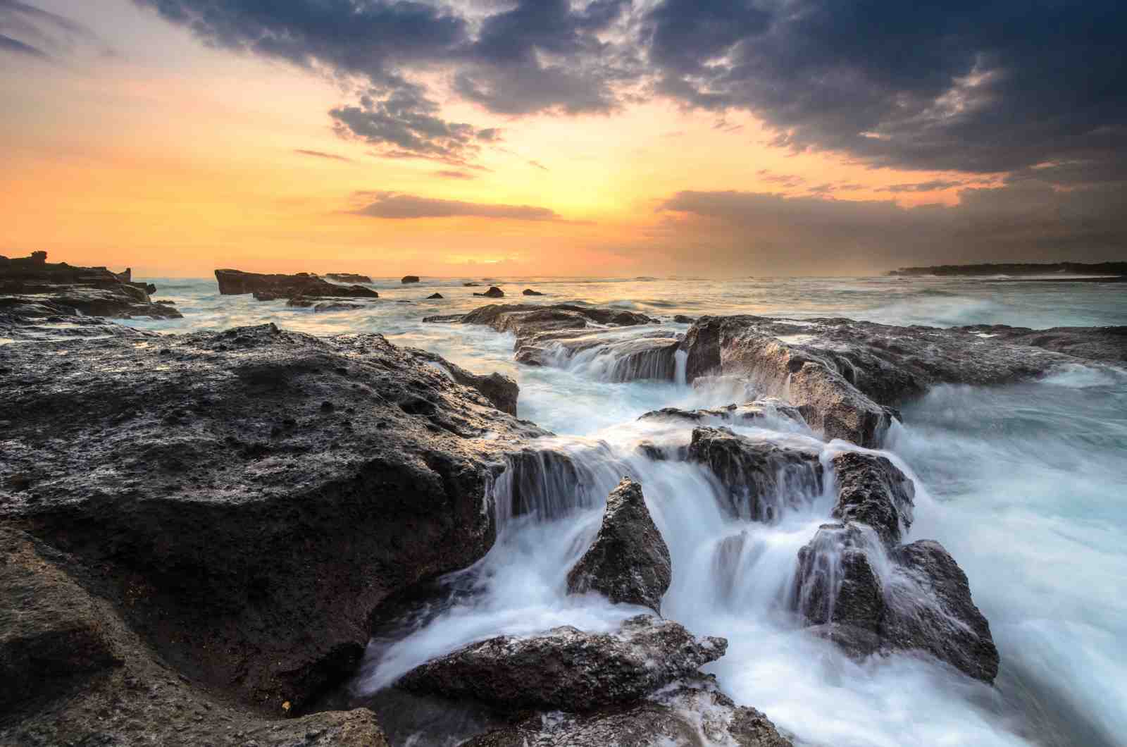Dramatic Sunset Coastal Waterfall Wall Art