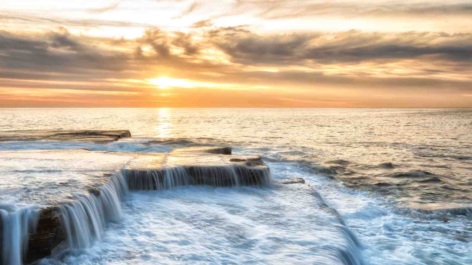 Ocean Sunset Waterfall Serenity Wall Art