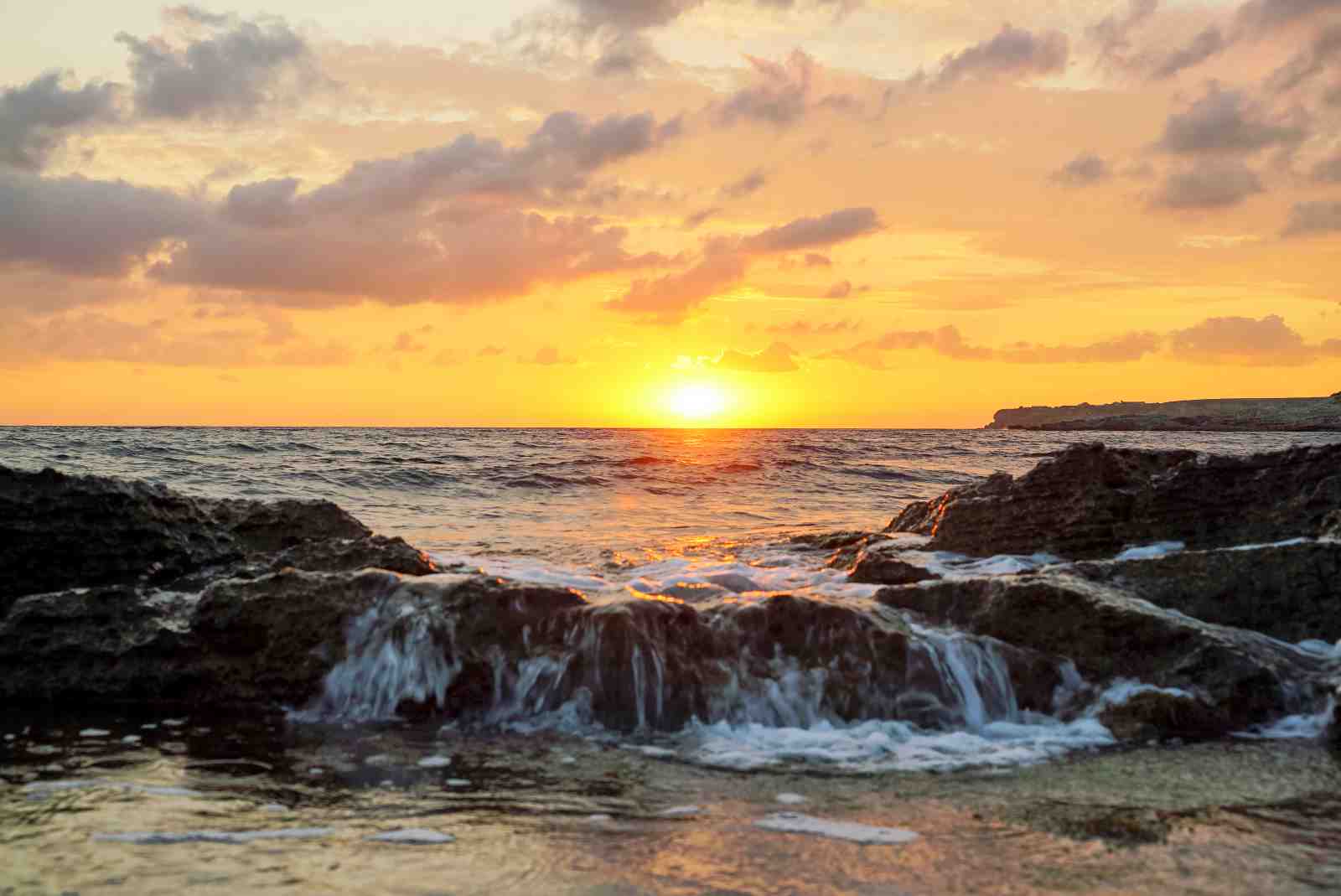 Golden Sunset Ocean Rocks Wall Art