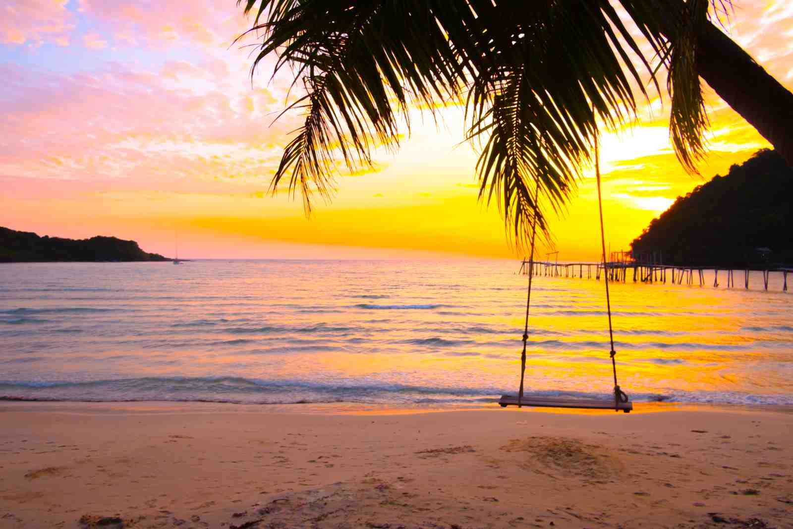 Tropical Sunset Beach Swing Wall Art
