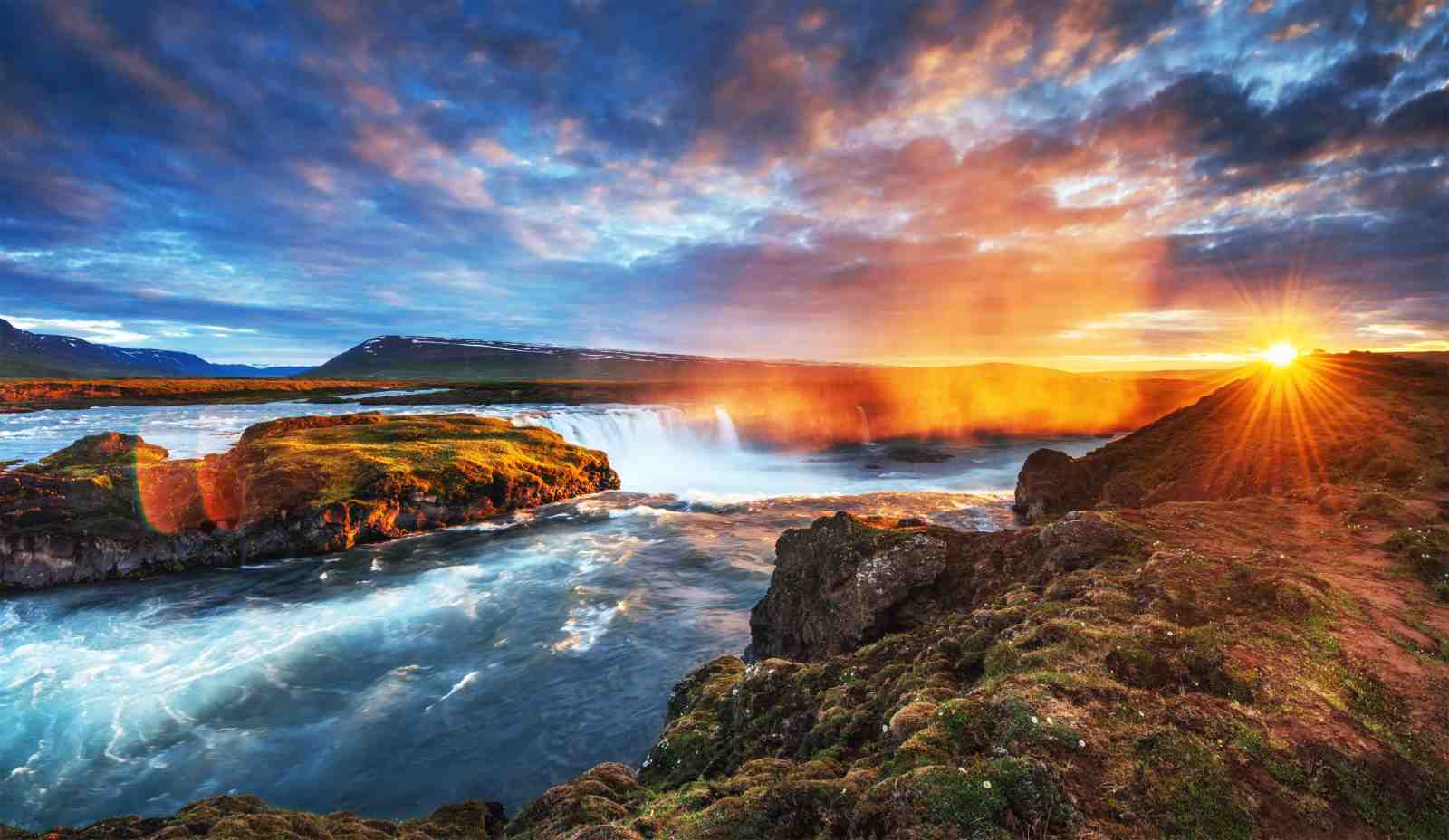 Majestic Waterfall Sunset Iceland Wall Art