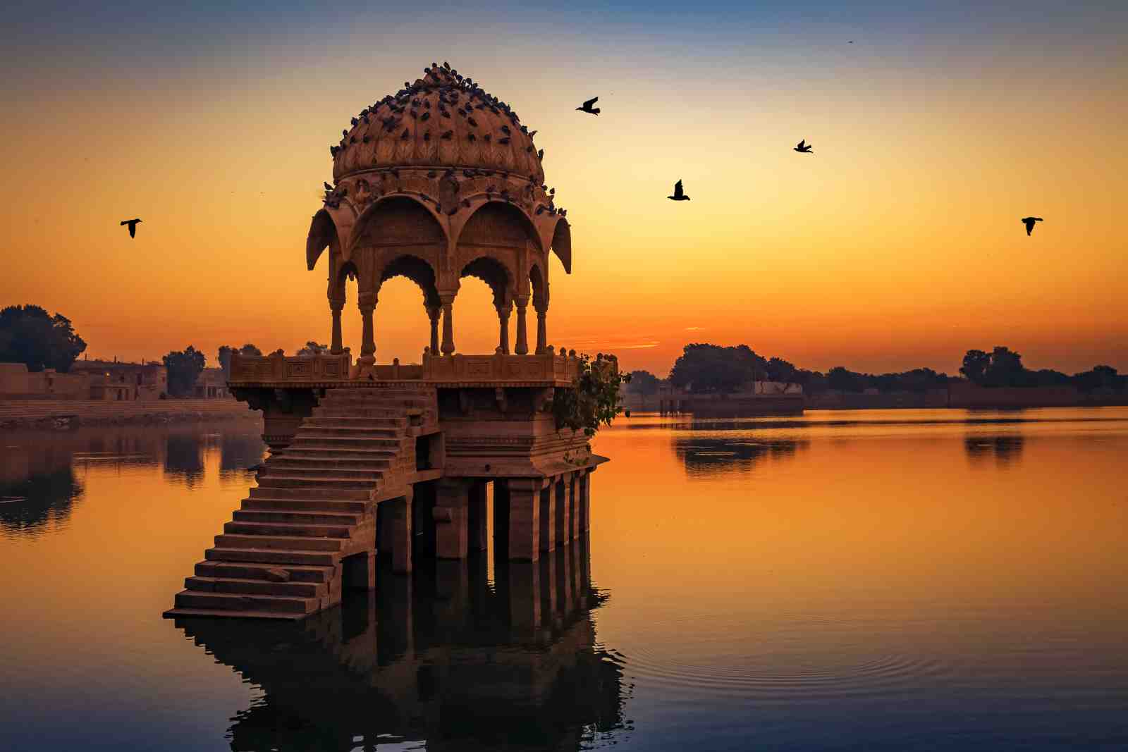 Serene Sunset India Temple Wall Art