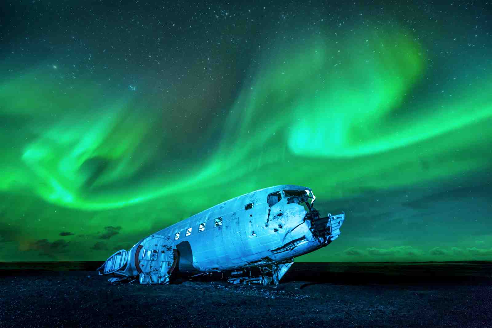 Aurora Iceland Plane Wreck Wall Art