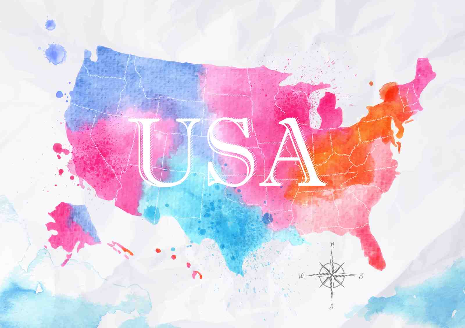 Vibrant Watercolor USA Map Wall Art