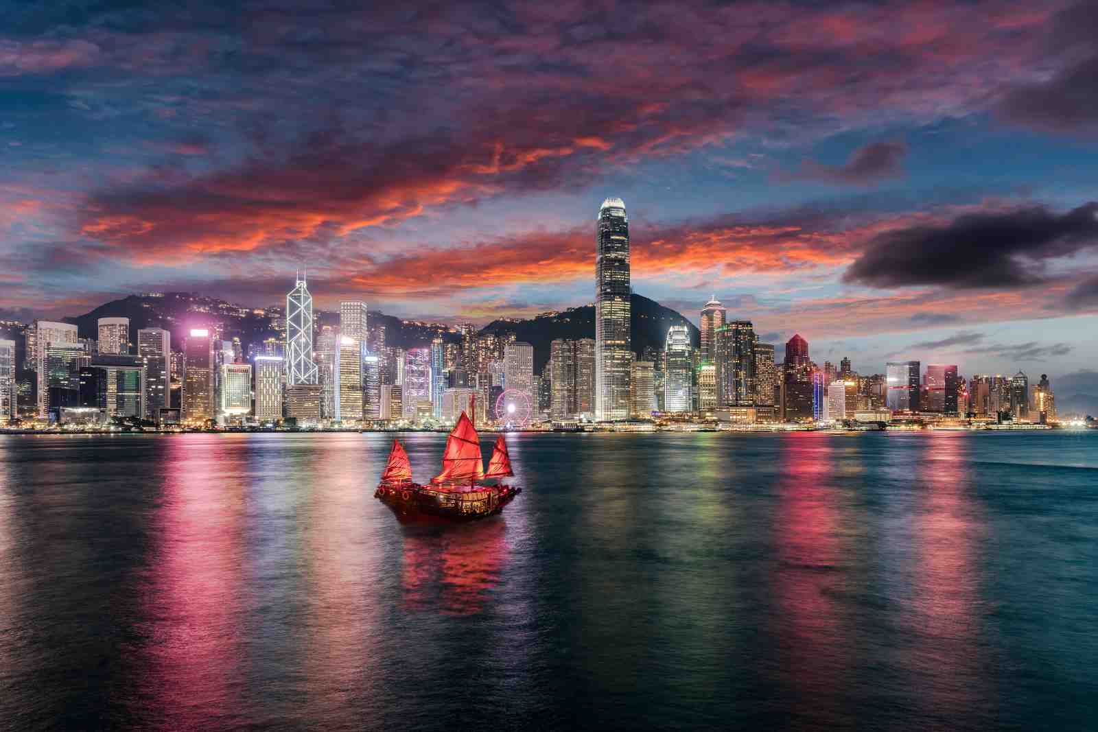 Hong Kong Skyline Junk Boat Wall Art