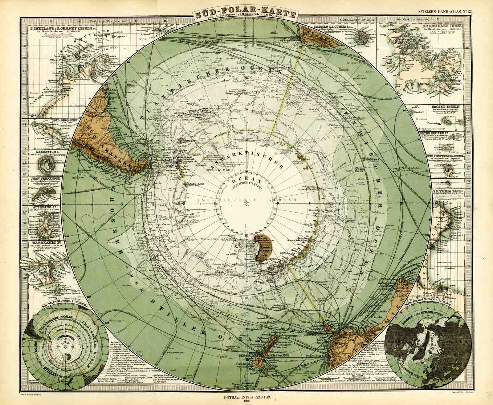 Vintage South Polar Map Wall Art