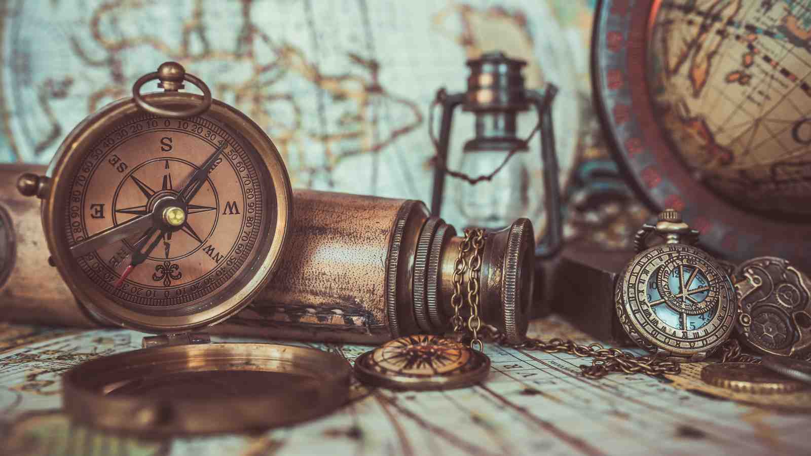 Vintage Travel Compass & Spyglass Wall Art