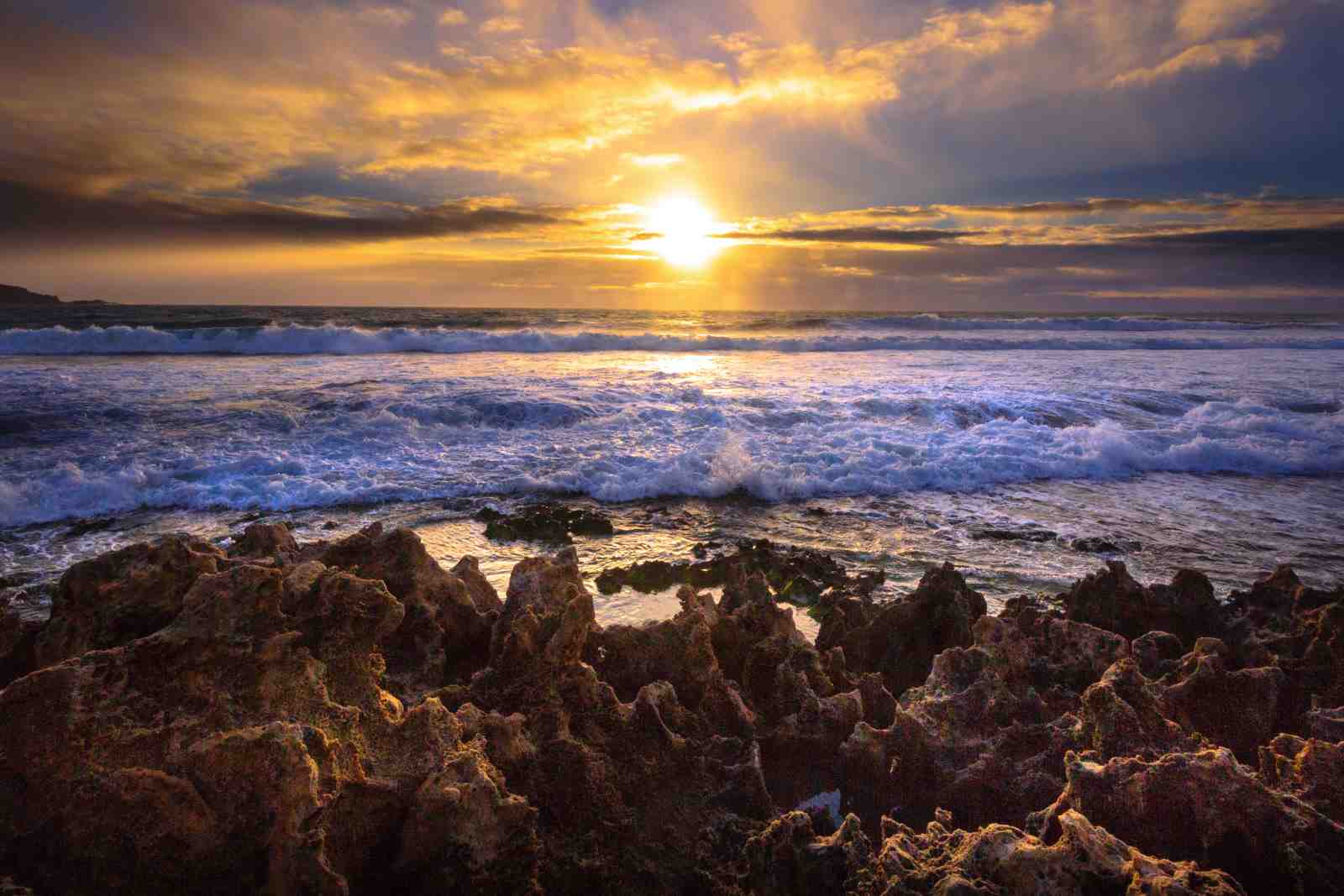Dramatic Sunset Ocean Rocks Wall Art