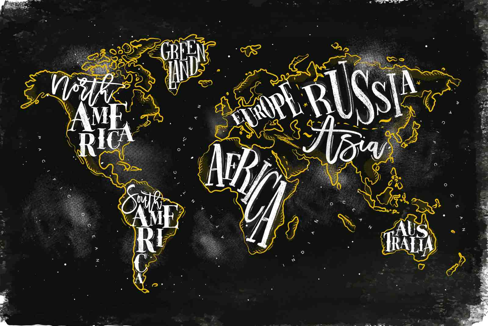 Chalkboard World Map Typography Wall Art