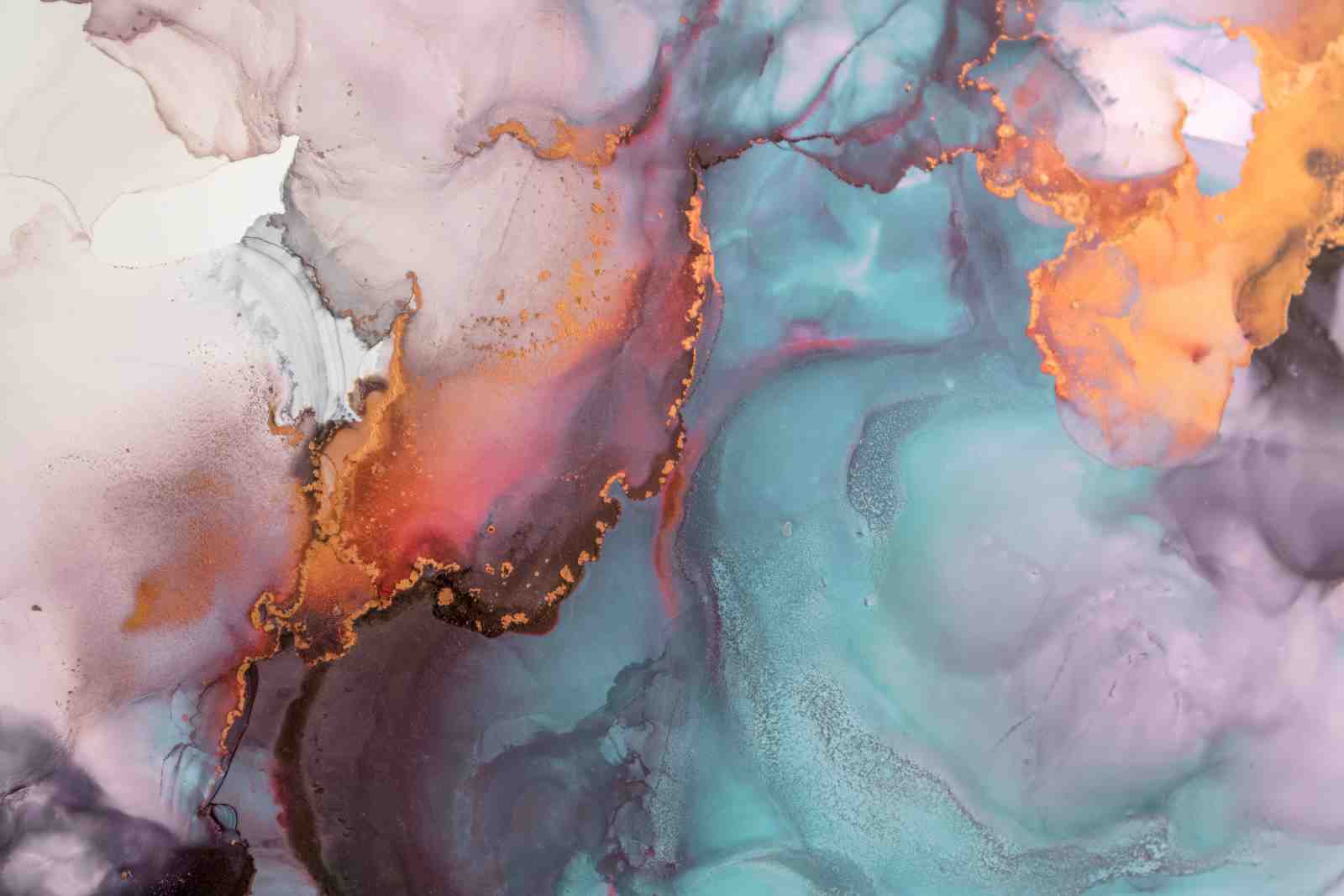 Abstract Teal & Gold Flow Wall Art