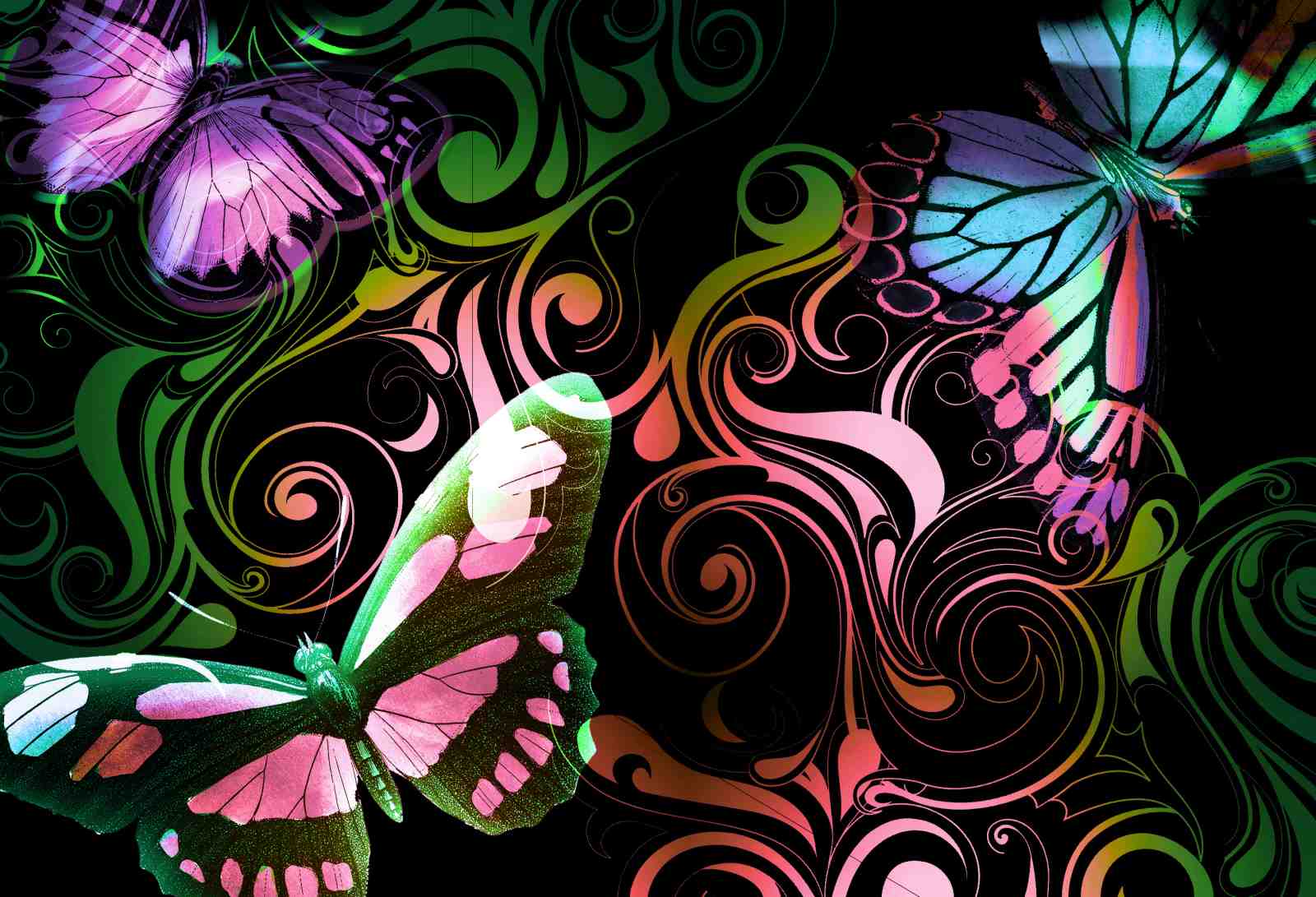 Vibrant Butterfly Swirls Art Wall Art