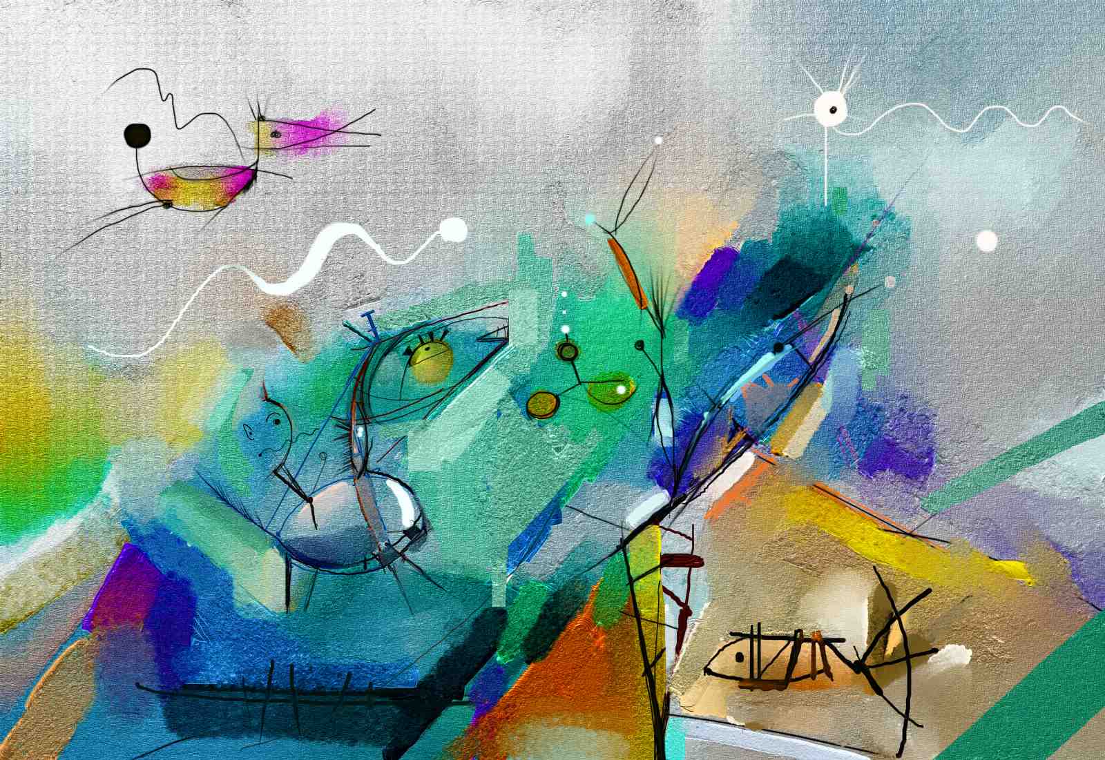 Abstract Whimsical Creatures Wall Art