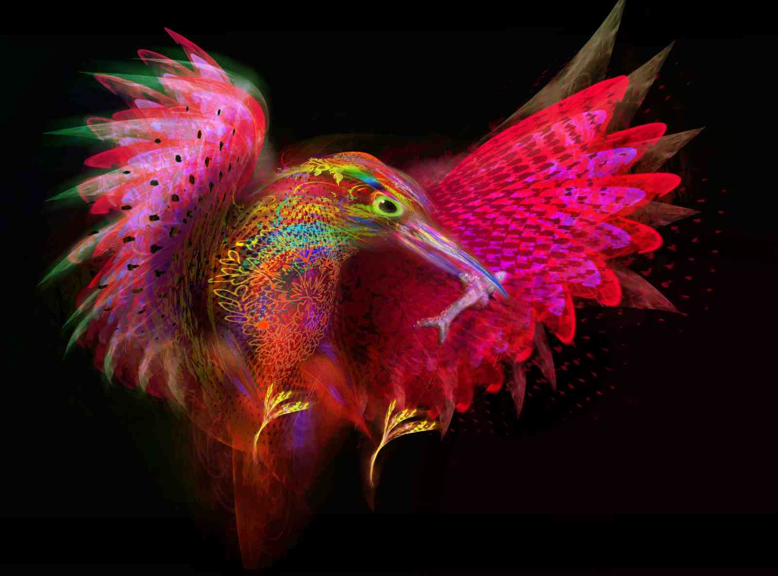 Vibrant Fractal Bird Wall Art - Abstract Wildlife Art