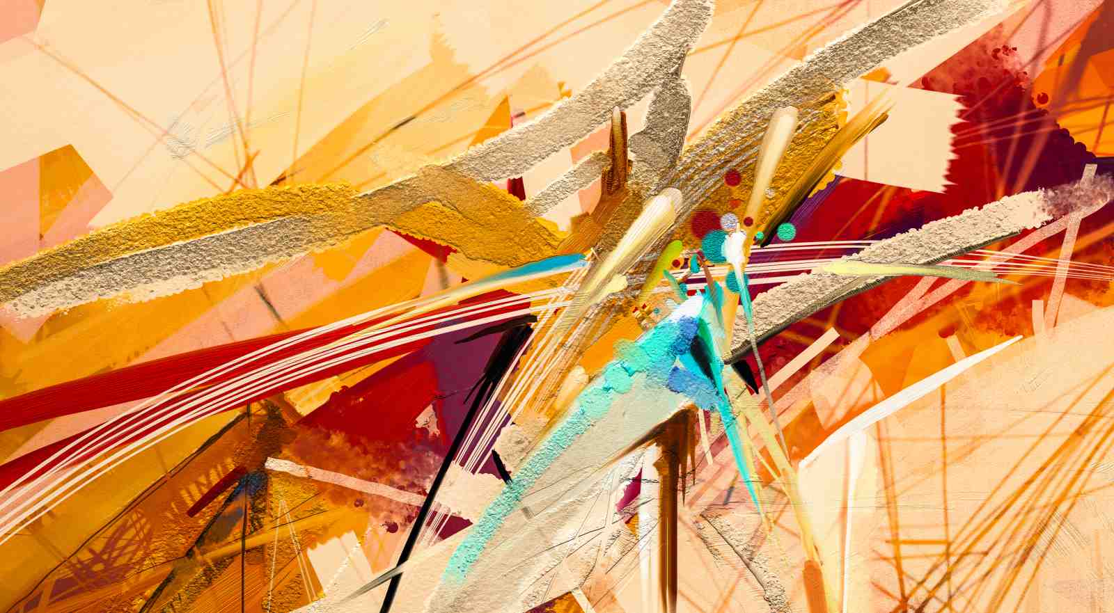 Vibrant Abstract Geometric Gold Wall Art