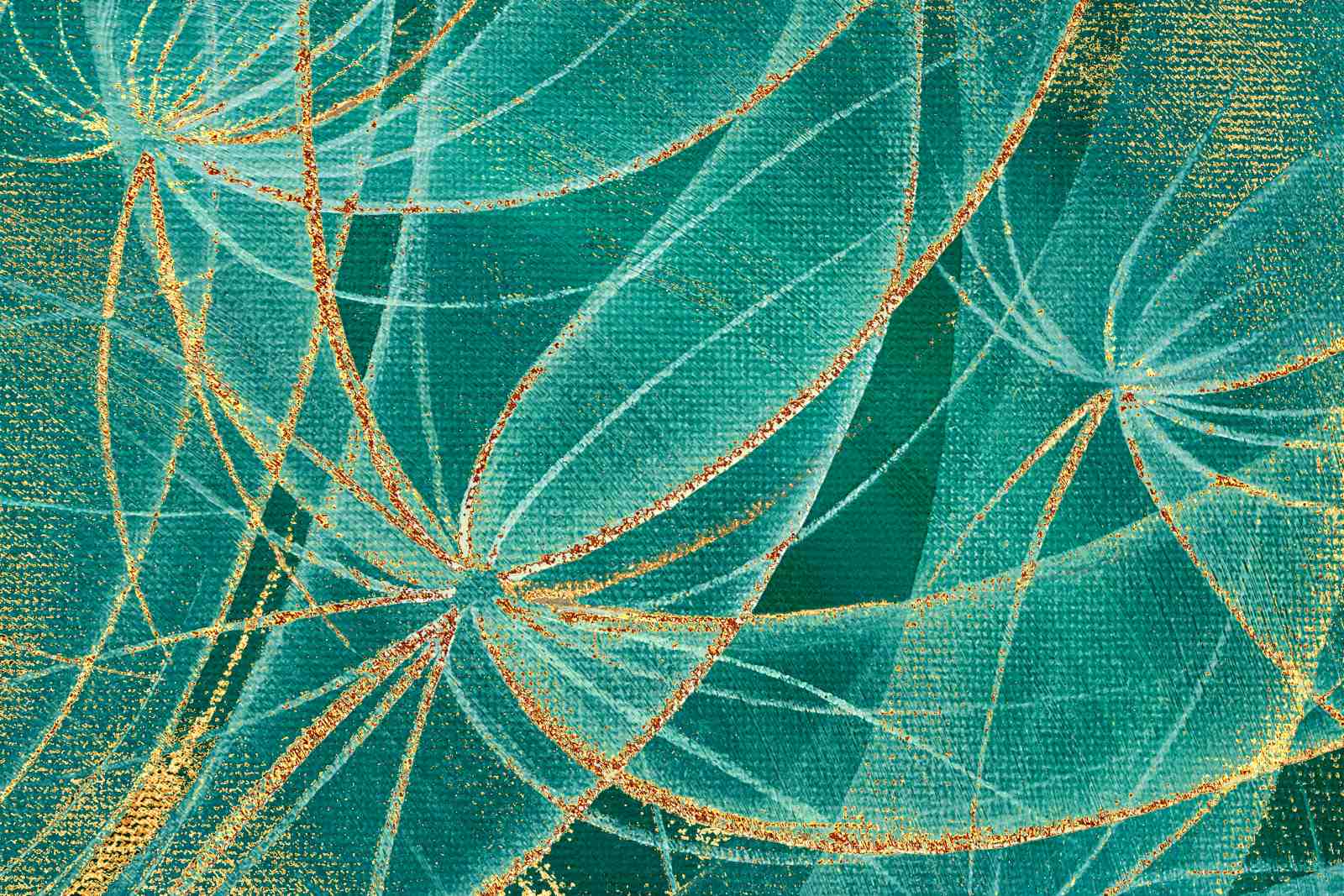 Luxe Teal & Gold Abstract Dandelion Wall Art