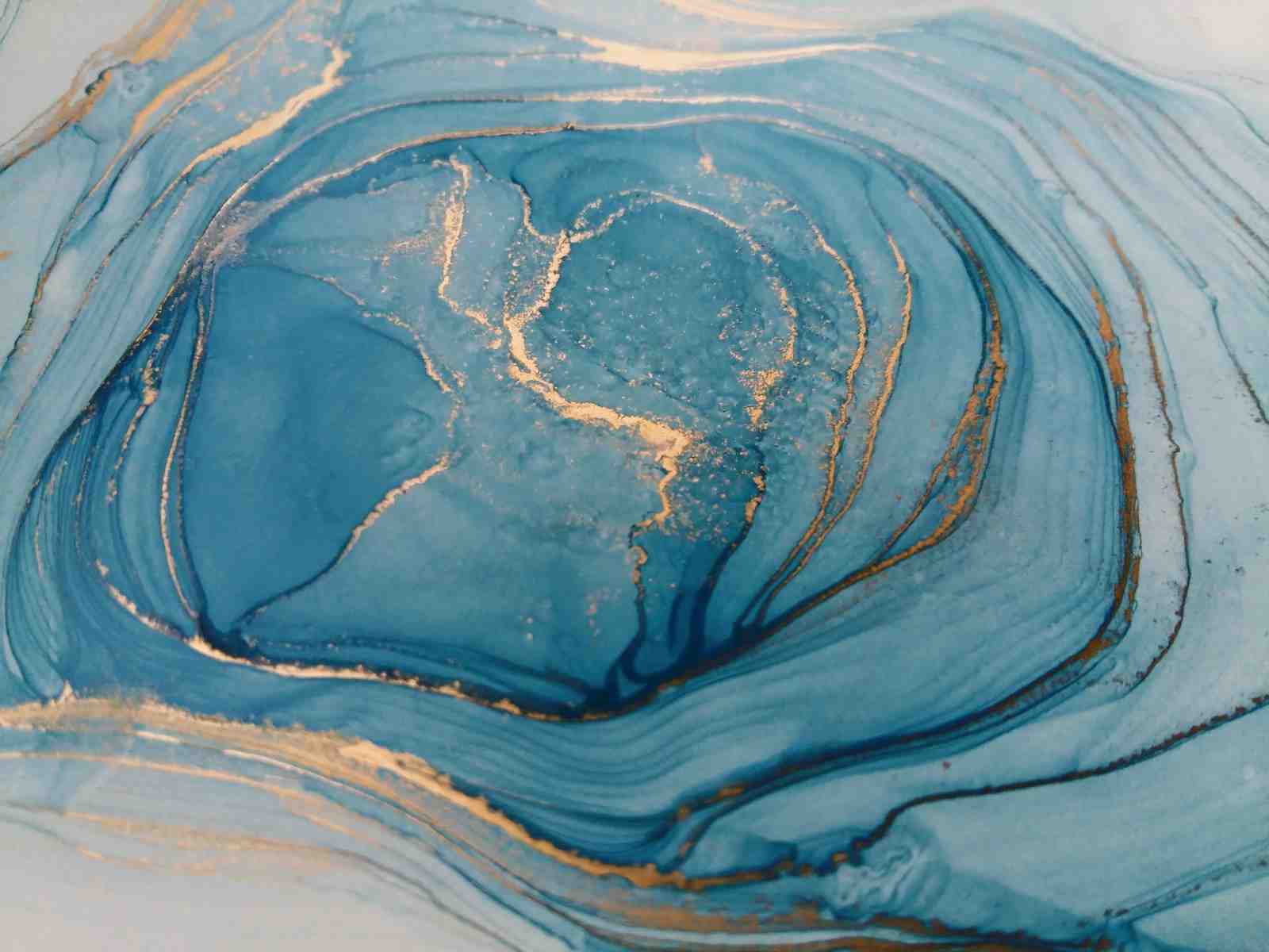 Oceanic Swirls Gold Abstract Blue Wall Art
