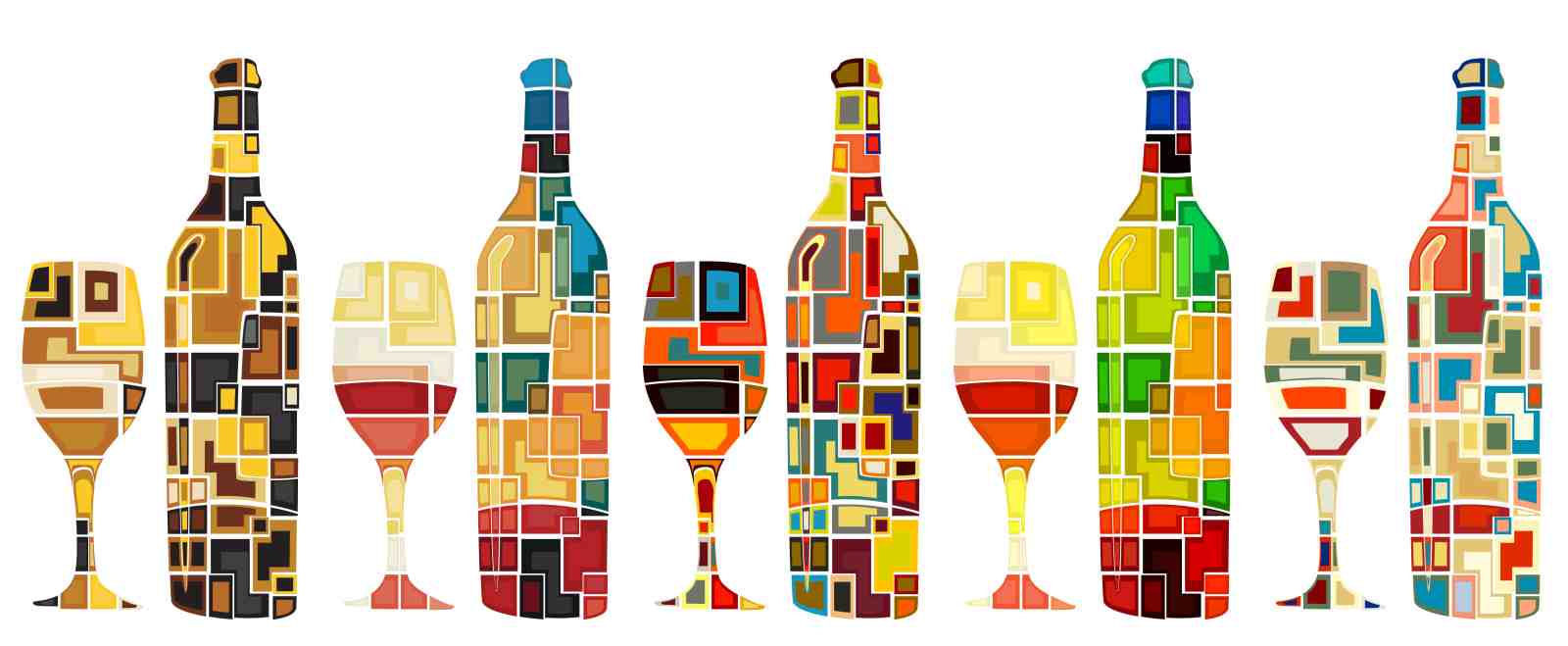 Vibrant Wine Bottles & Glasses Wall Art Art