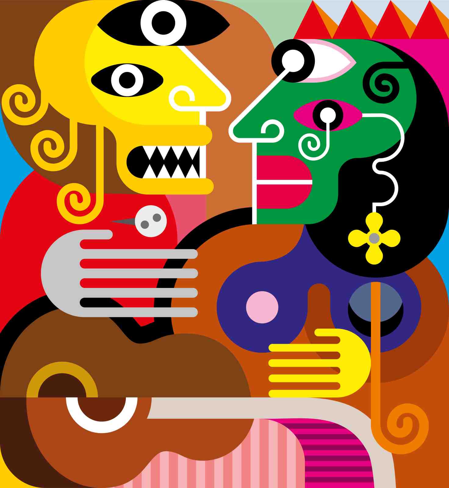 Vibrant Duo Geometric Portrait Wall Art