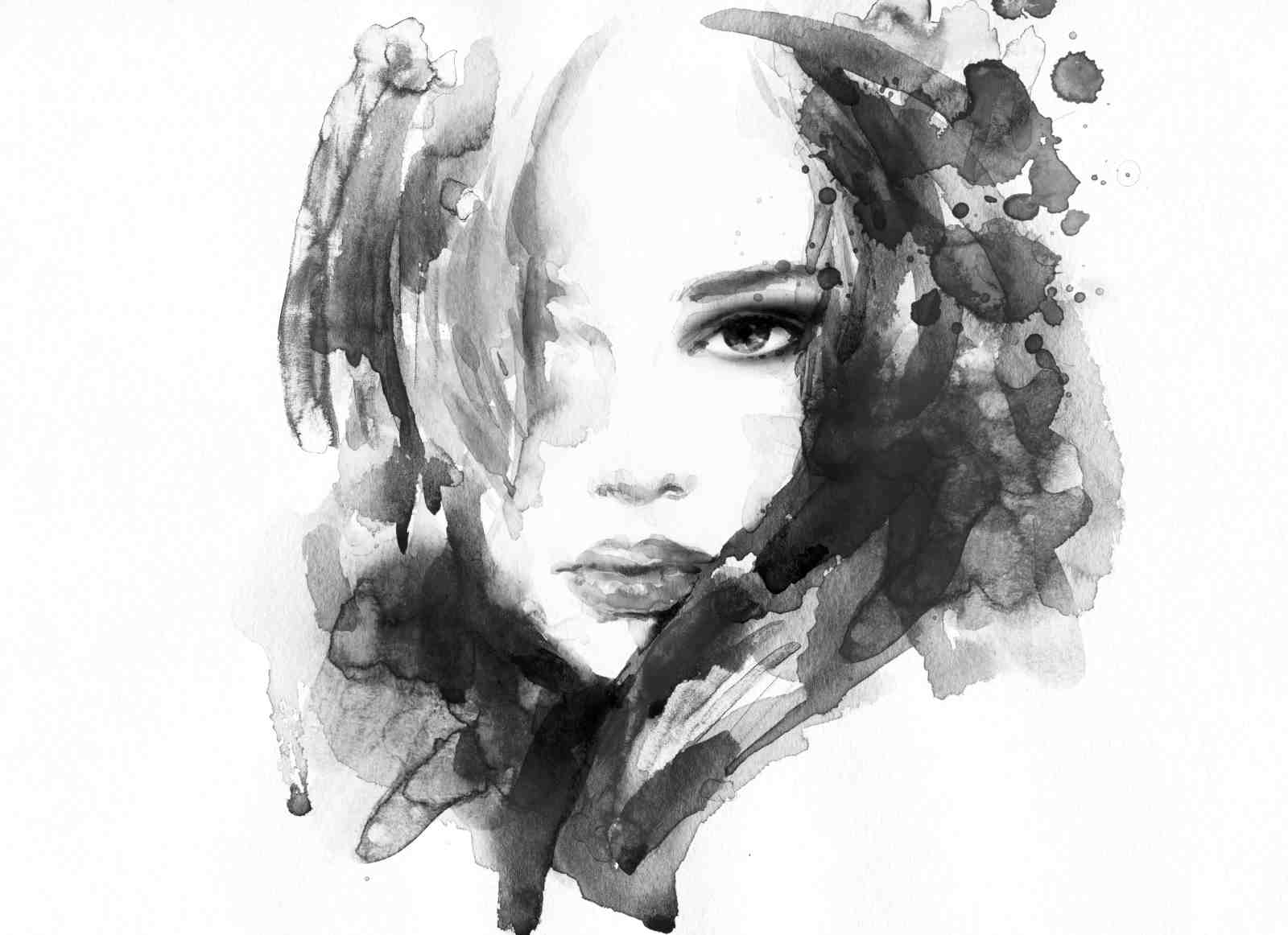 Monochromatic Portrait Woman Watercolor Wall Art