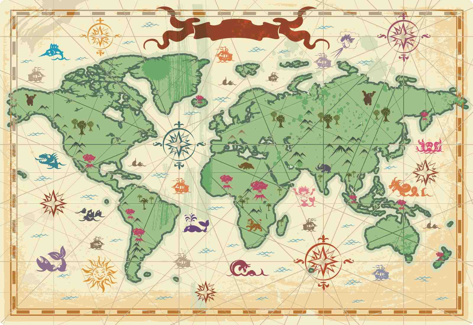 Vintage Adventure World Map Wall Art