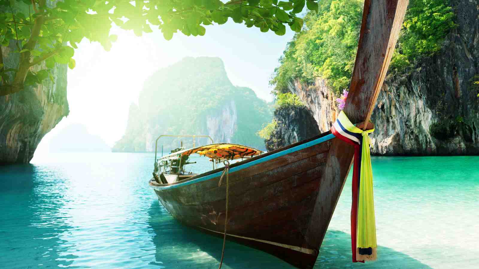 Serene Beach Boat Tropical Landscape Wall Art