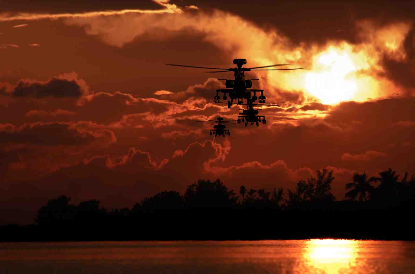 Apache Helicopters Sunset Silhouette Wall Art