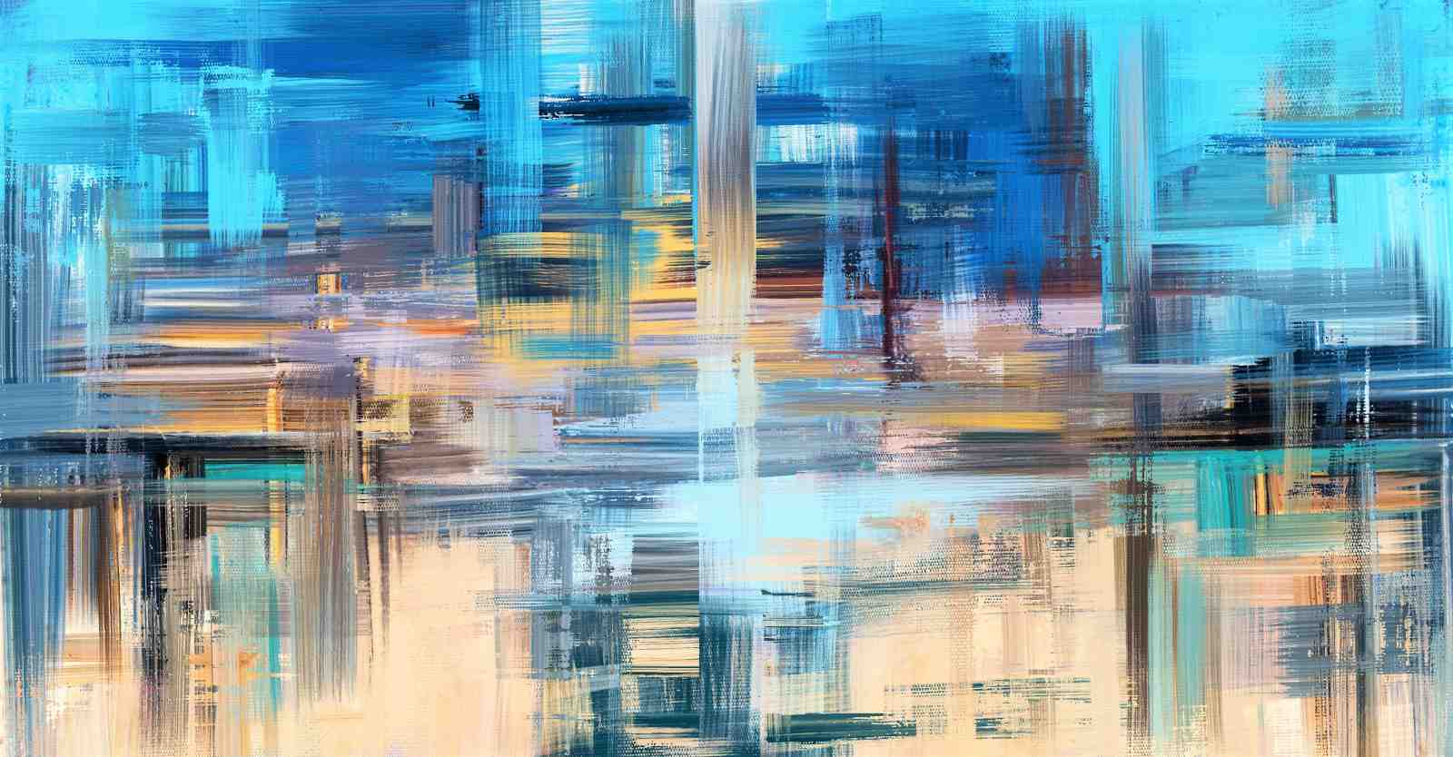 Abstract Cityscape Blue & Gold Wall Art