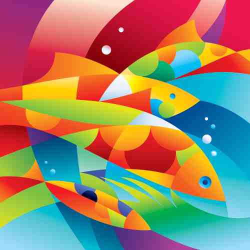 Vibrant School of Fish Abstract Wall Art