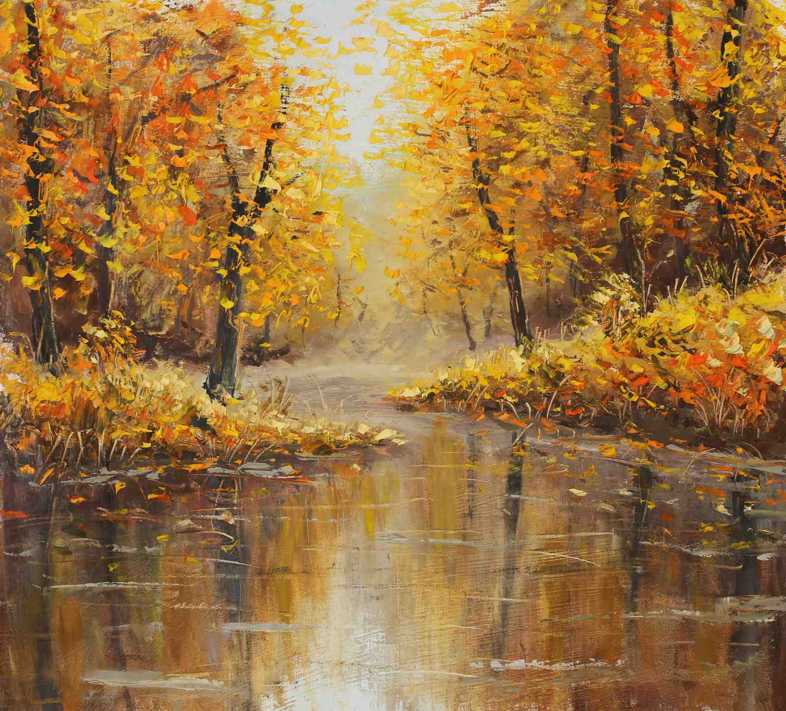 Golden Autumn Forest Reflection Wall Art