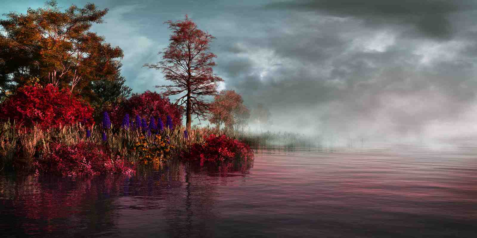 Misty Autumn Lake Serenity Wall Art