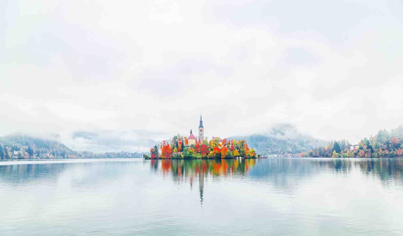 Tranquil Lake Island Autumn Wall Art
