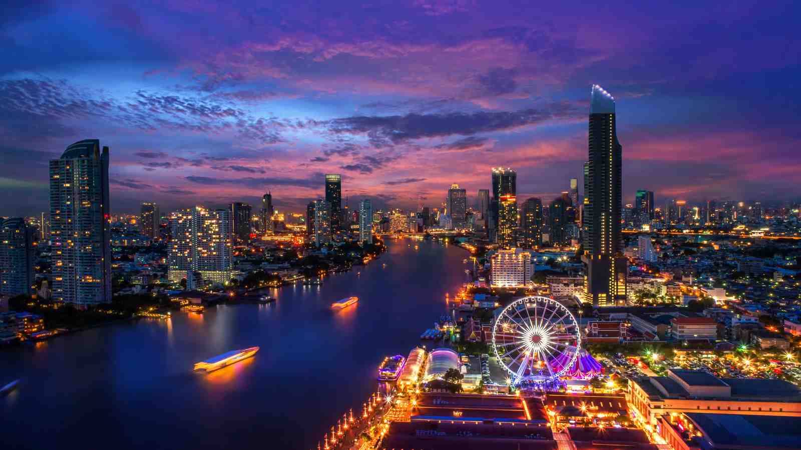 Bangkok Riverfront Ferris Wheel Wall Art
