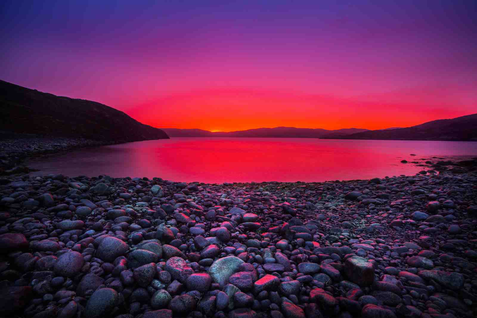 Vibrant Sunset Lake & Rocks Wall Art