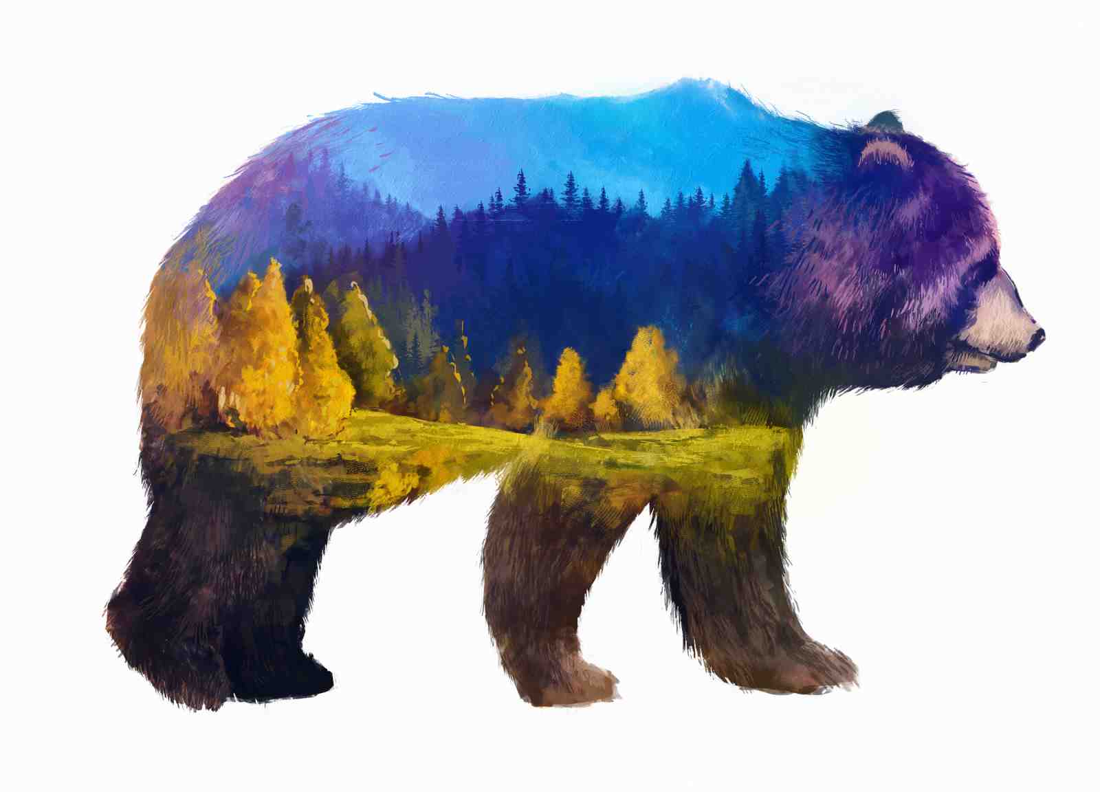 Majestic Bear Forest Double Exposure Wall Art