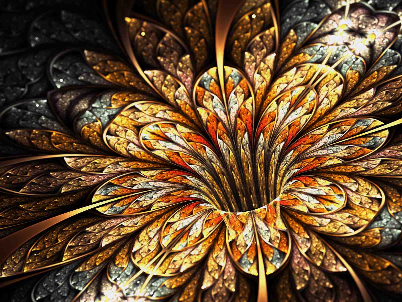 Golden Fractal Flower Wall Art