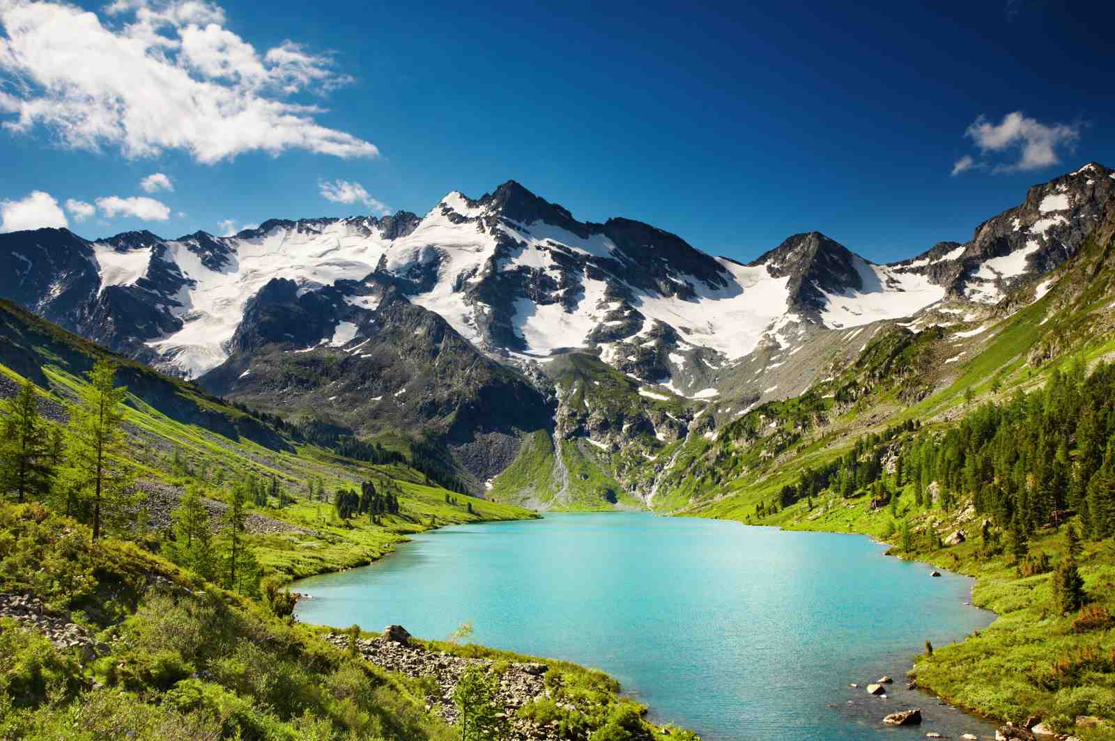 Turquoise Lake & Snowy Peaks Landscape Wall Art