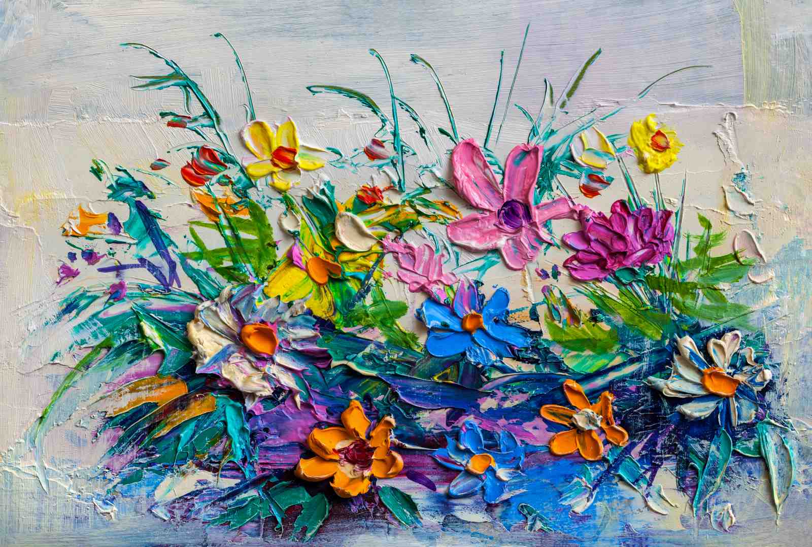 Impasto Floral Burst Wall Art