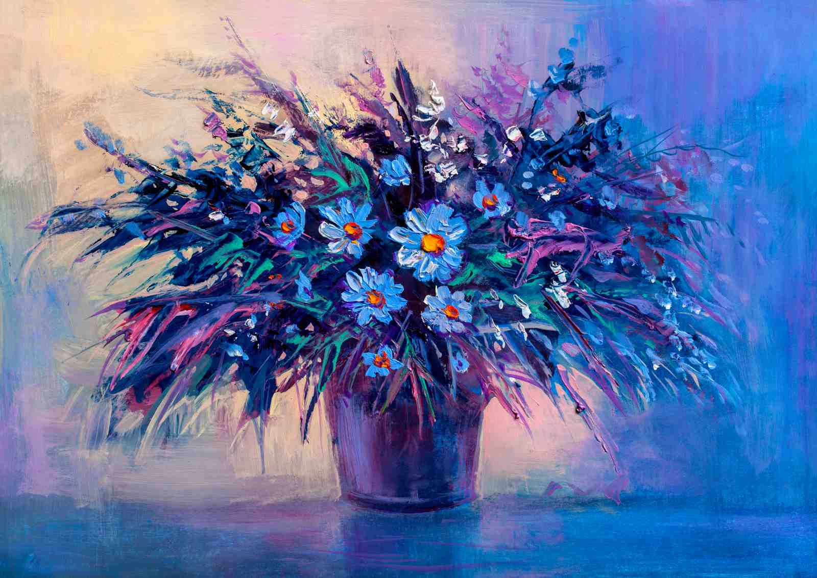 Vibrant Blue Floral Still Life Wall Art