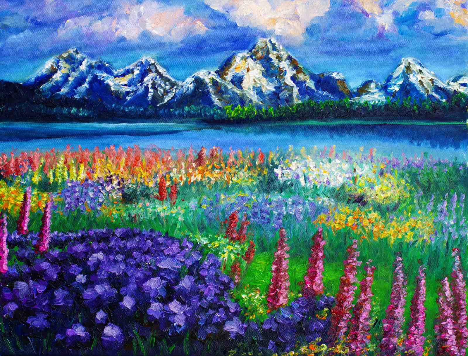 Vibrant Mountain Meadow Landscape Wall Art