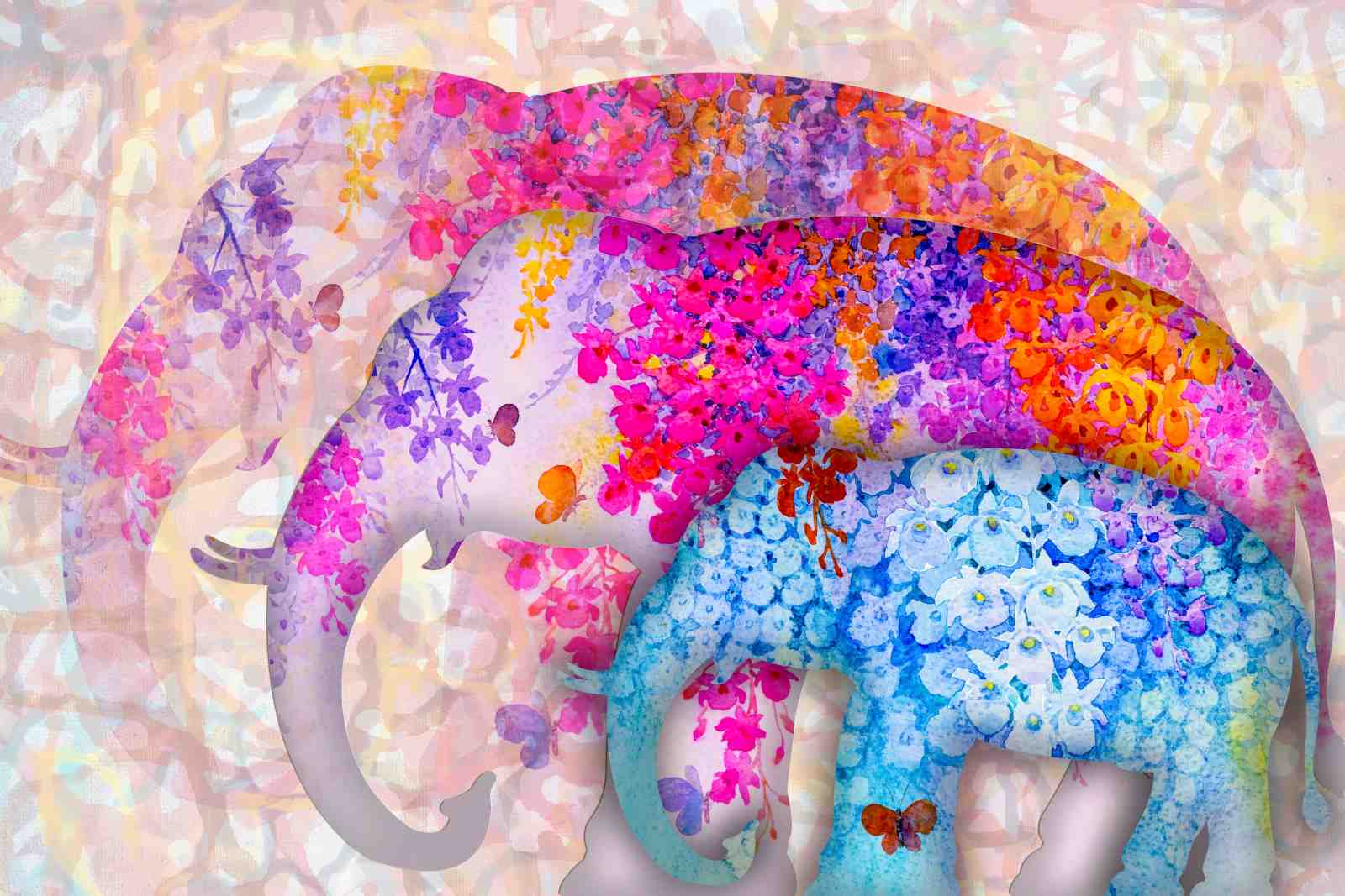 Vibrant Floral Elephants Wall Art
