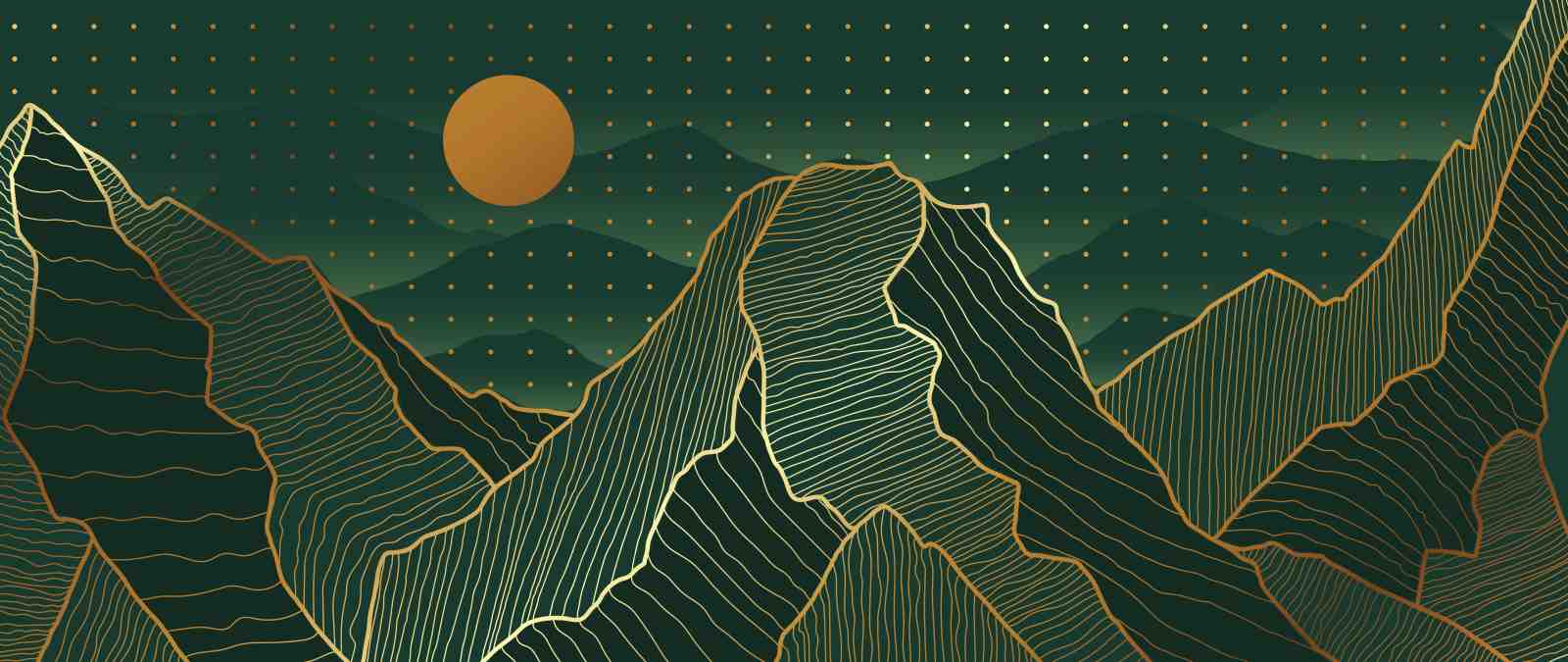 Emerald Mountain Serenity Gold Line Art Wall Art