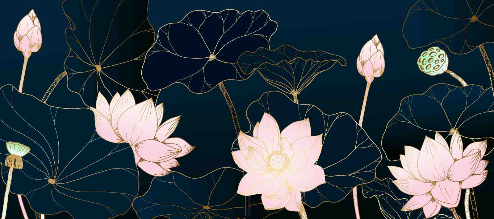 Elegant Gold Lotus Floral Wall Art Wall Art