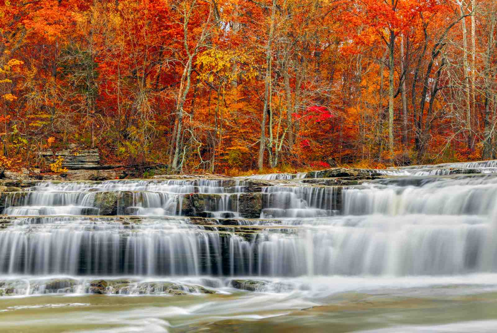 Vibrant Autumn Waterfall Wall Art