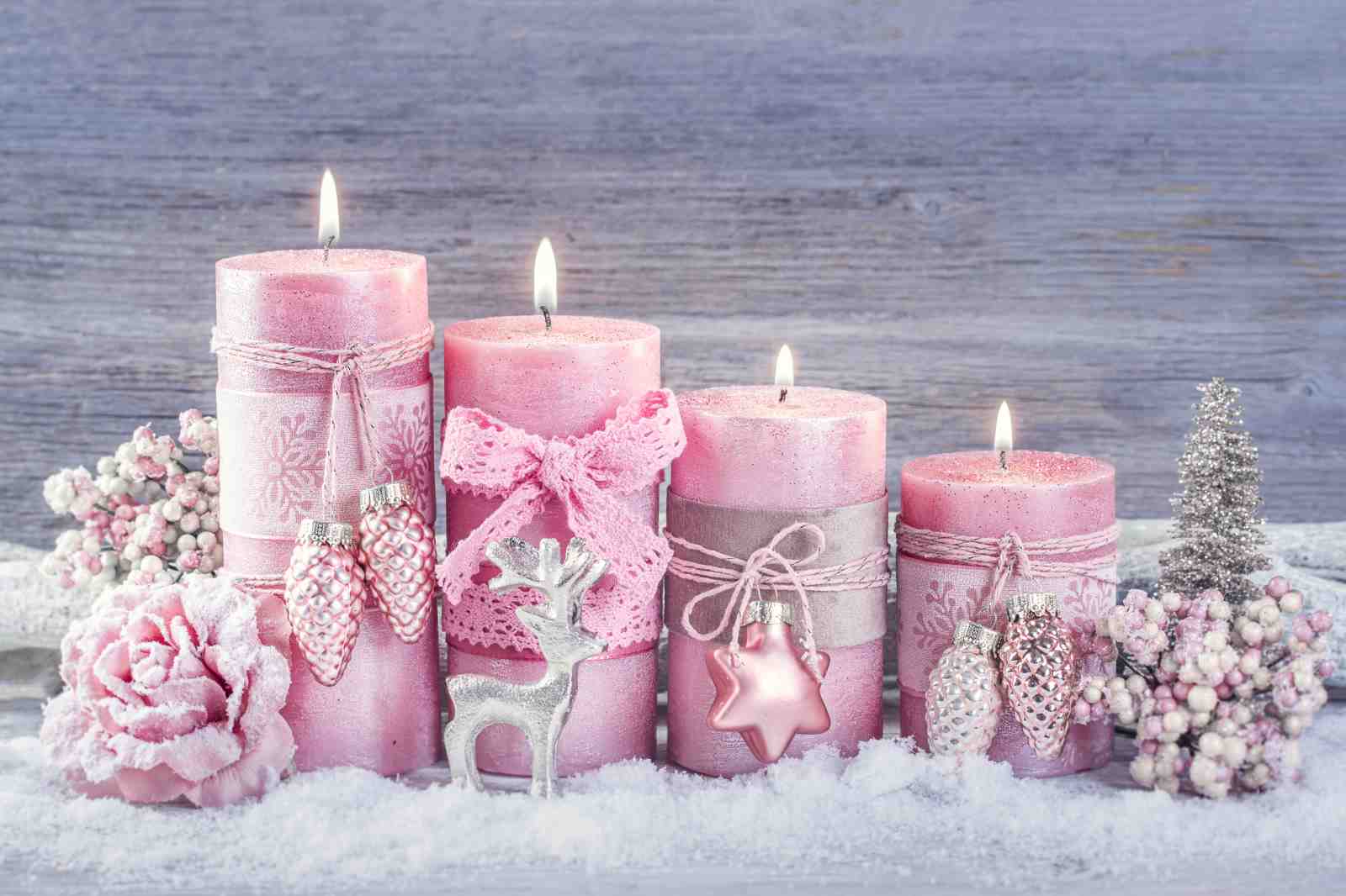 Enchanting Pink Christmas Candle Wall Art