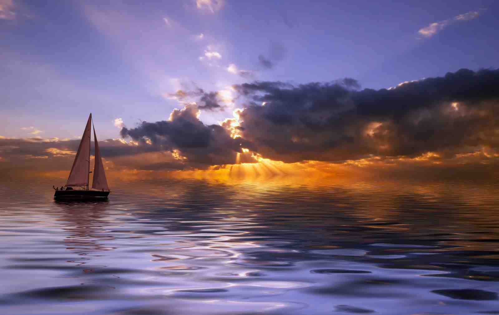 Serene Sailboat Sunset Ocean Wall Art