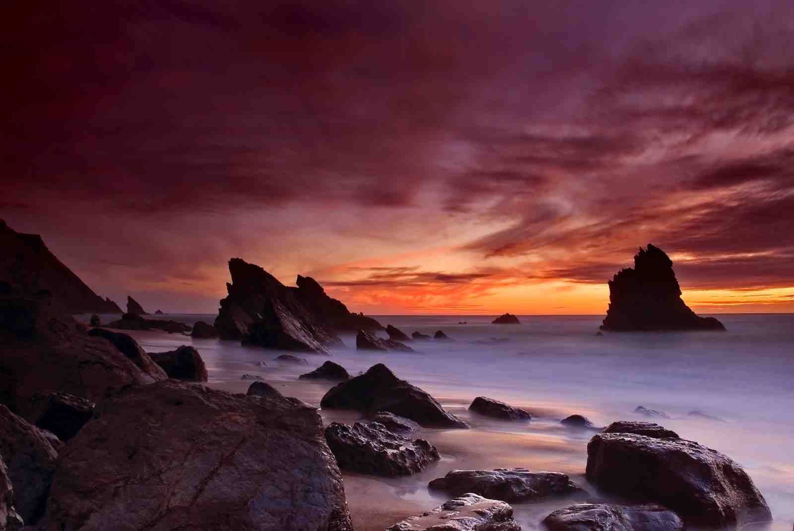 Dramatic Sunset Coastal Rocks Wall Art