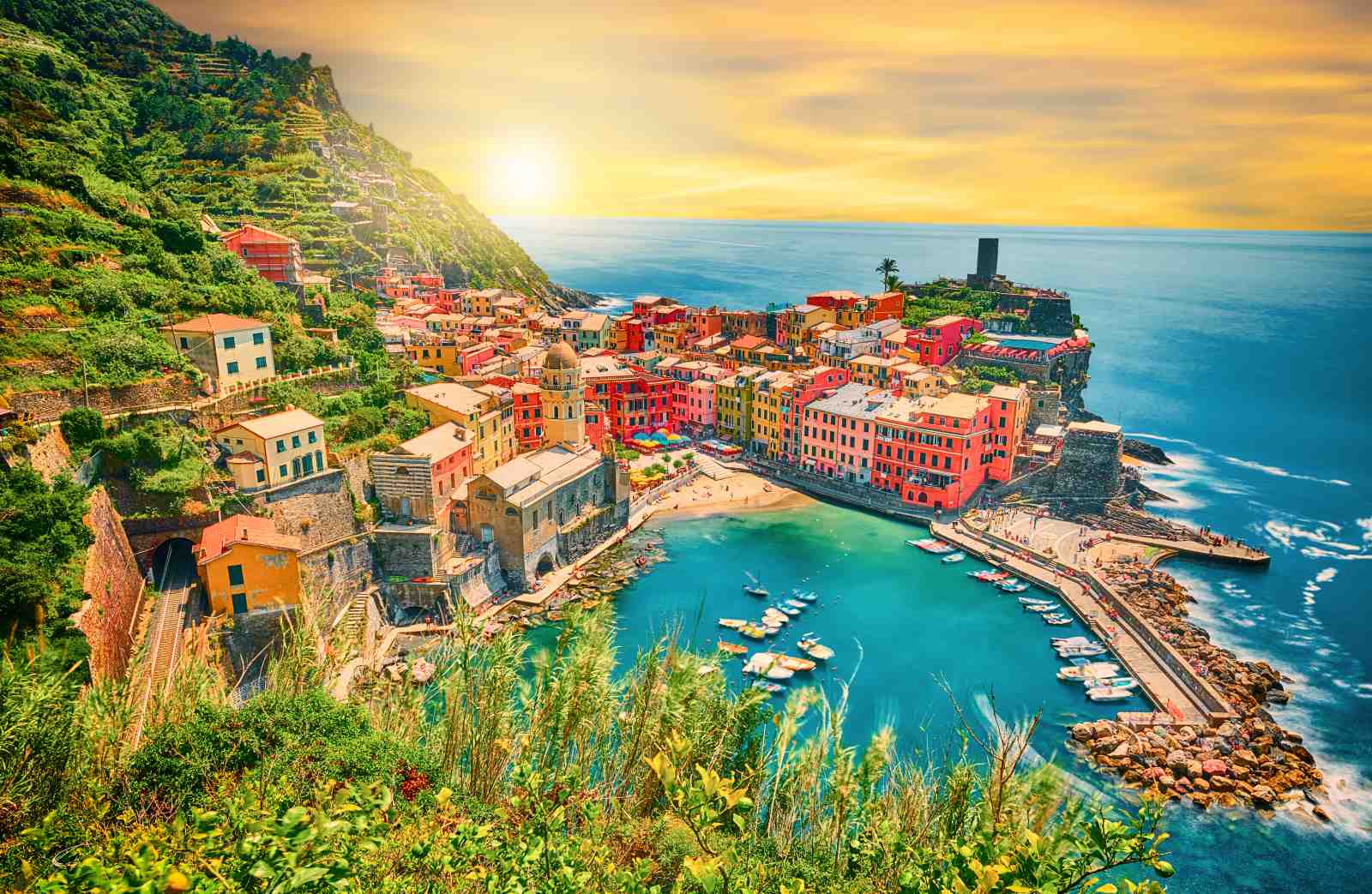 Colorful Italian Village Coastal Landscape Wall Art