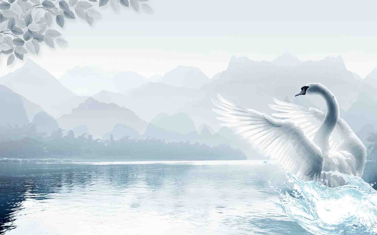 Serene Swan Majestic Landscape Wall Art