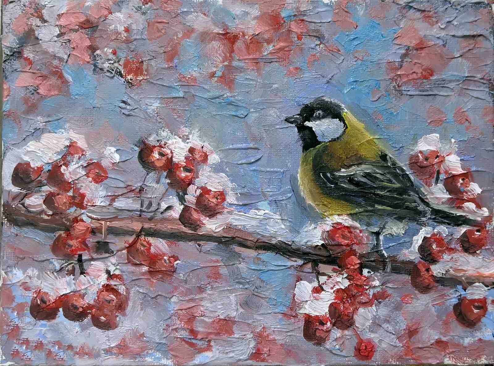 Vibrant Bird & Berries Textured Wall Art