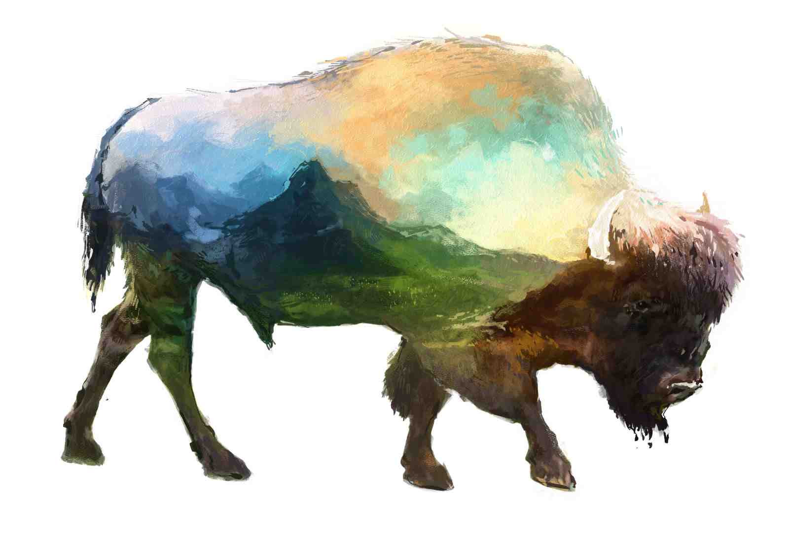 Majestic Bison Landscape Spirit Wall Art